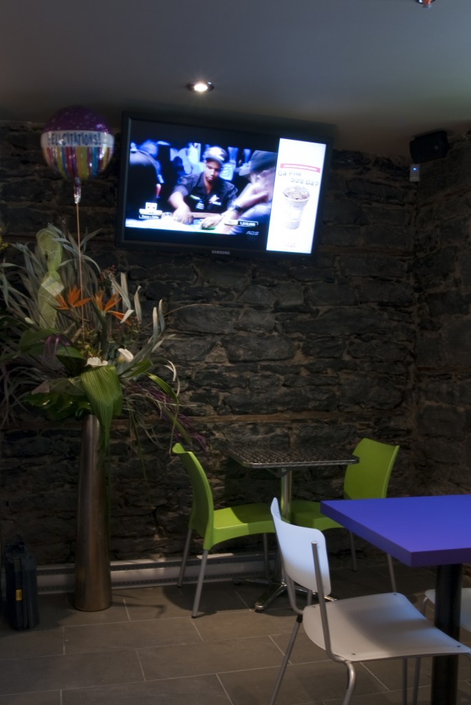 Digital TV in Vua's main dining area