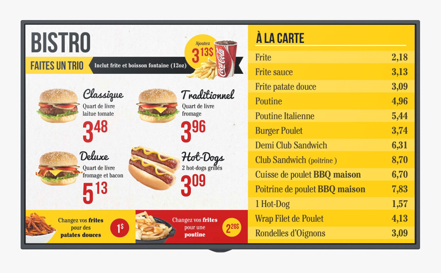 Classics digital menu board screen